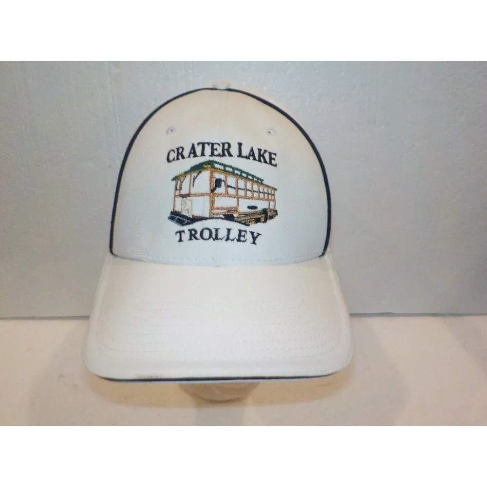 NWT Crater Lake National Park Trolley Embroidered Strapback Ball Cap Hat White